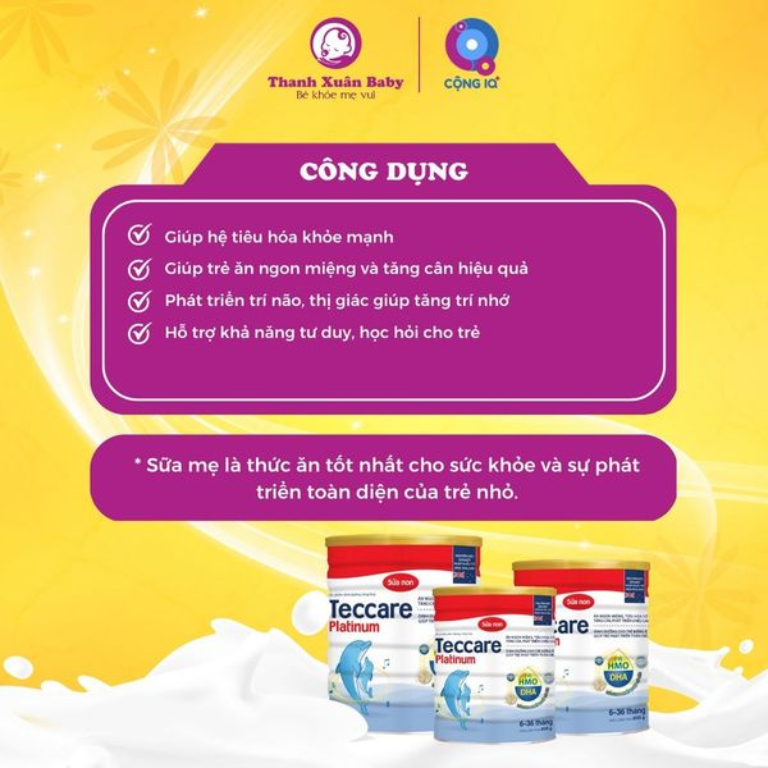 Công dụng Sữa bột Teccare Platinum 800gr