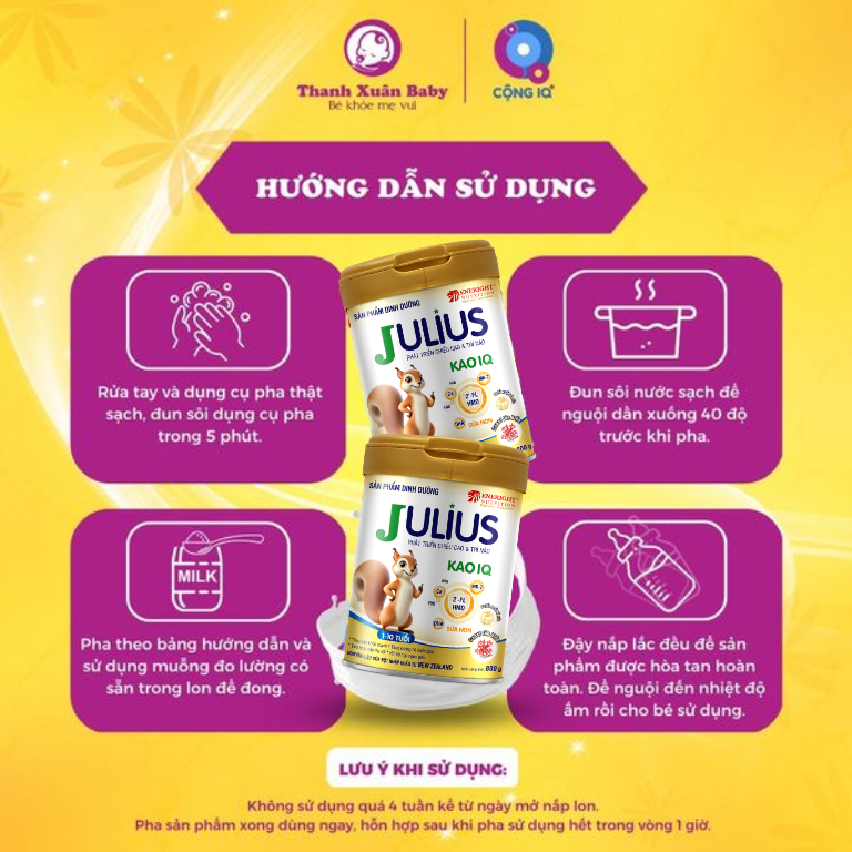 Hướng dẫn sử dụng sữa dinh dưỡng Julius Kao IQ 800g