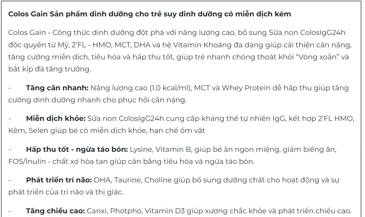 Sữa Colos Gain có đáng để mua không