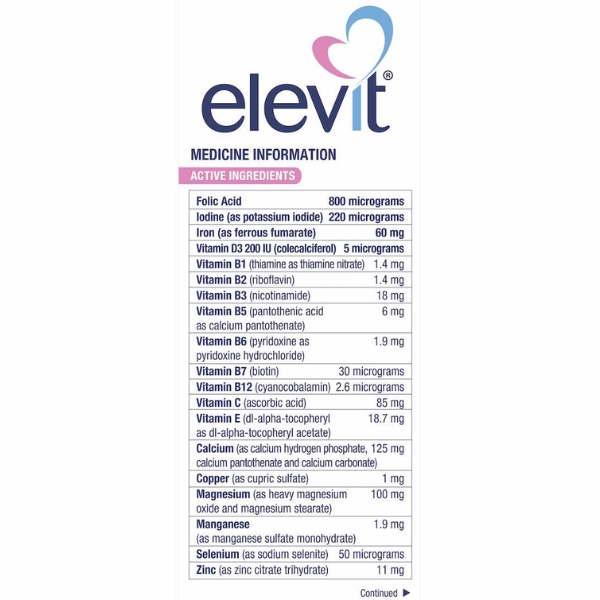 thành phần dinh dưỡng của elevit