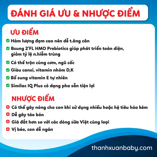 Ưu và nhược điểm của sữa similac