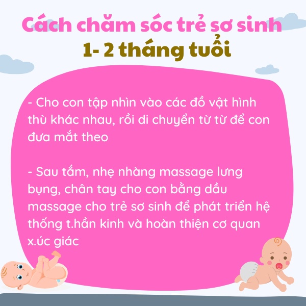 Cách chăm sóc trẻ sơ sinh từ 1-2 tháng tuổi