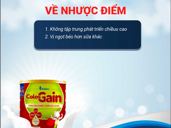 nhược điểm của sữa Colos Gain