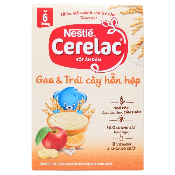 Bột ăn dặm Nestle Cerelac gạo và trái cây hỗn hợp 200g (6 - 24 tháng)