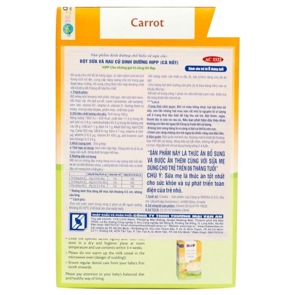 Bột Sữa Ăn Dặm Hipp Bột Rau Củ Dinh Dưỡng Cà Rốt