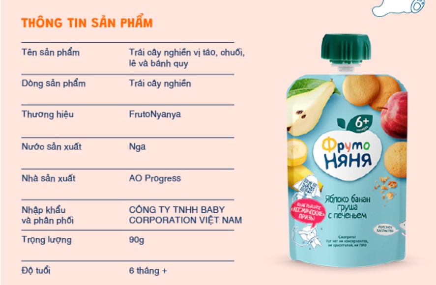 Hoa Quả Nghiền Fruto Vị Táo Lê Chuối 6 Tháng