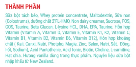 thành phần sữa lukamil weight gain