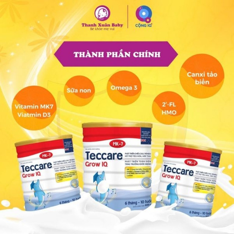 thành phần dinh dưỡng sữa teccare grow