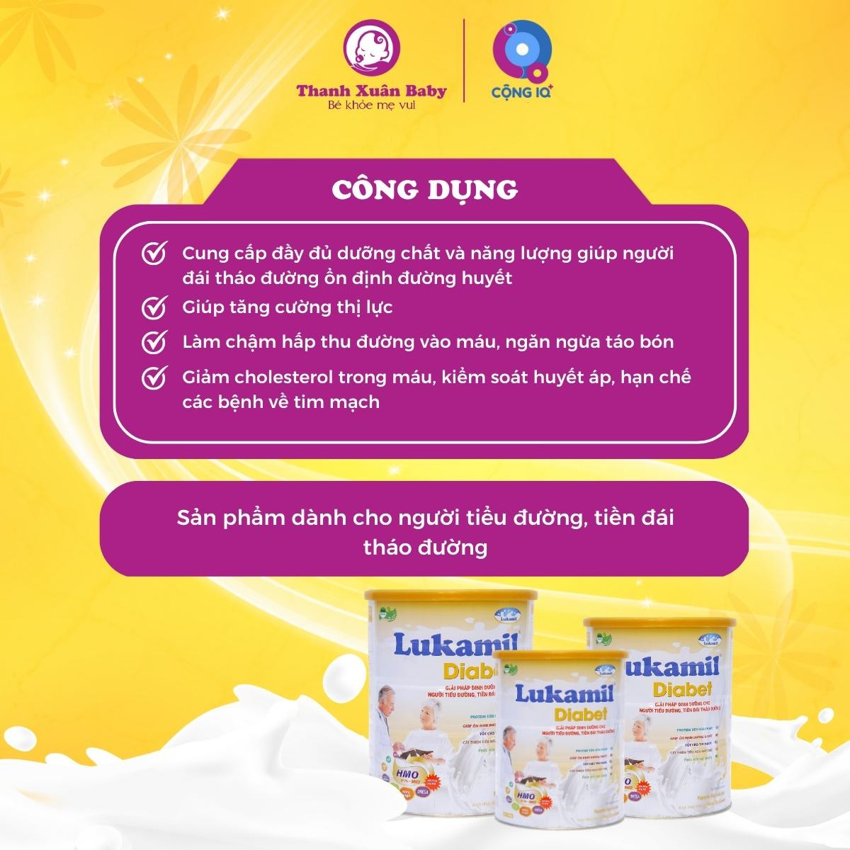 Sữa tiểu đường Lukamil Diabet 900g vị hạt chia chuẩn Mỹ