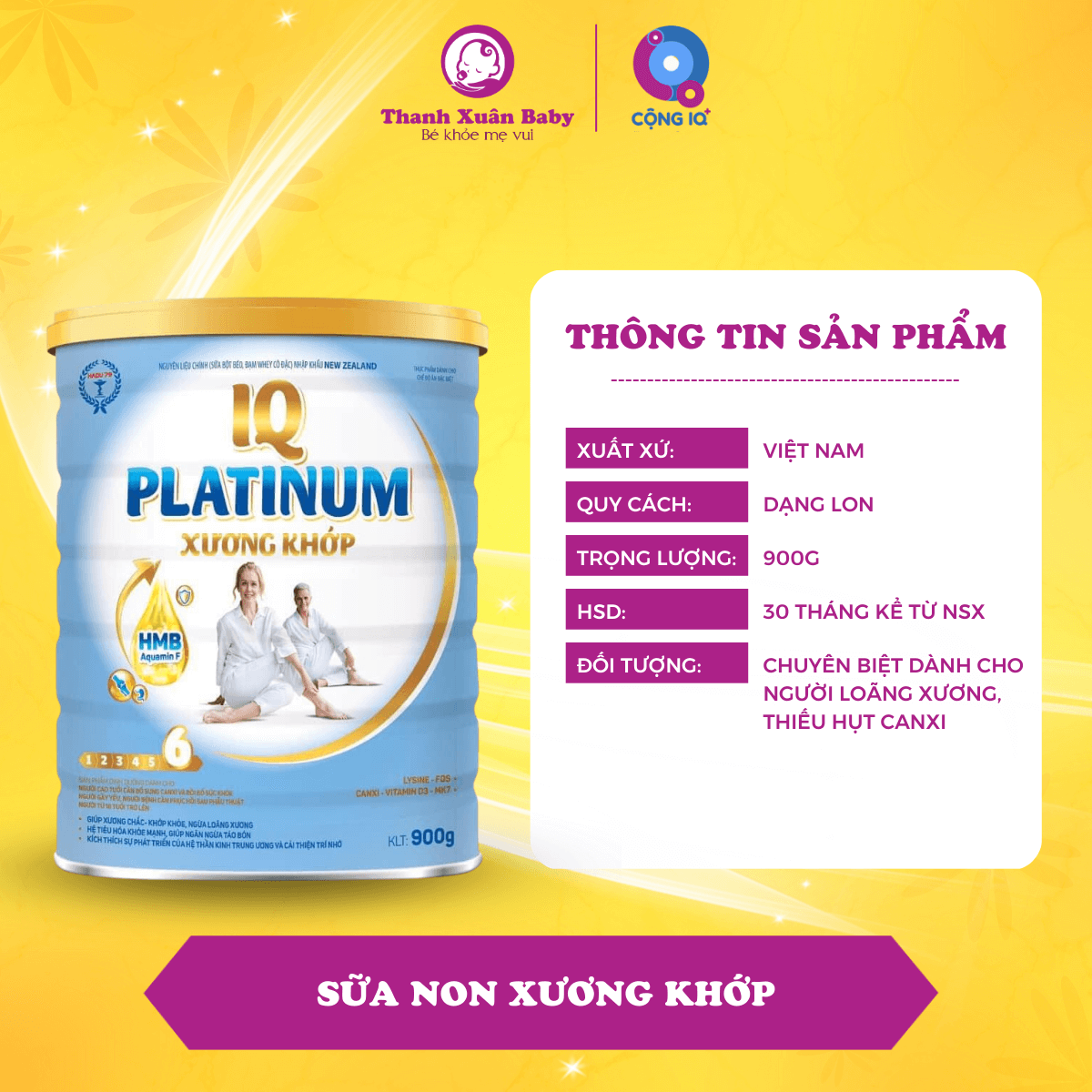 Sữa nonIQ Platinum Xương Khớp 900g