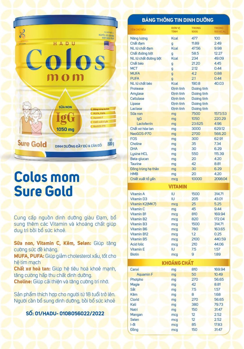 Bảng thông tin dinh dưỡng