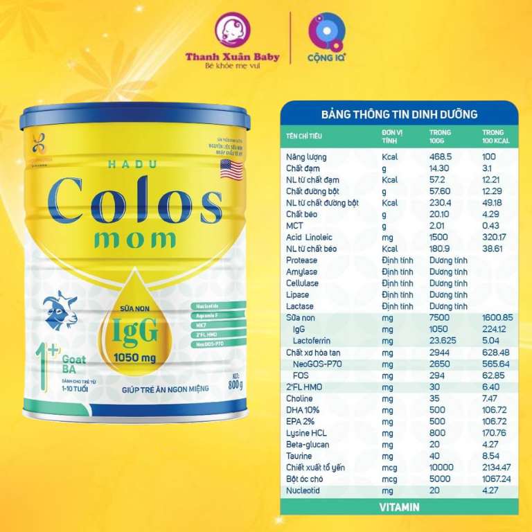 Thành phần Sữa dê Colosmom Goat Baby 800g