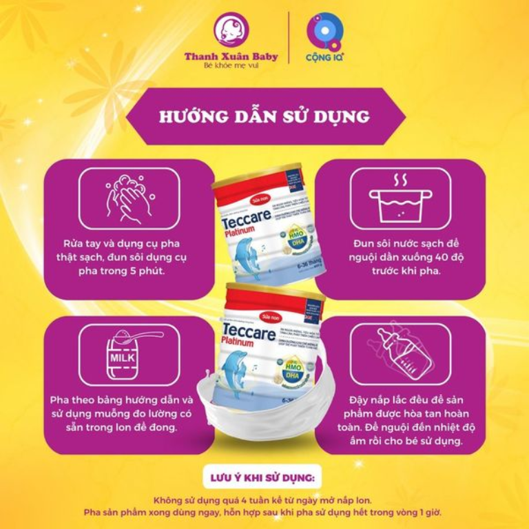 hướng dẫn sử dụng Sữa bột Teccare Platinum
