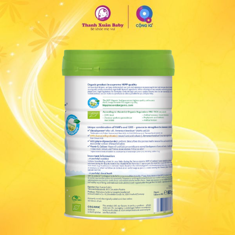 Thành phần Sữa HiPP ORGANIC COMBIOTIC số 3 (800g)