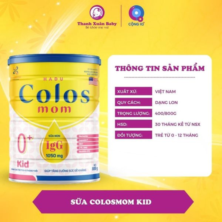 Thành phần Sữa non Hadu Colosmom Kid 400g